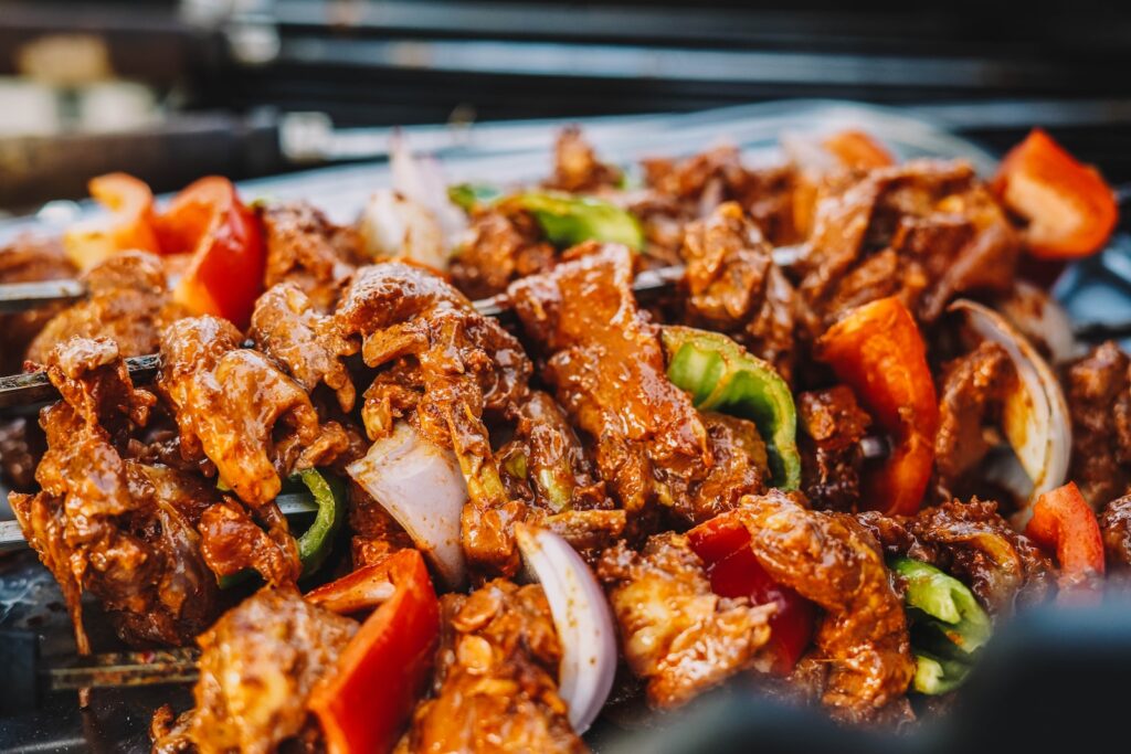 cooked food on stainless steel tray